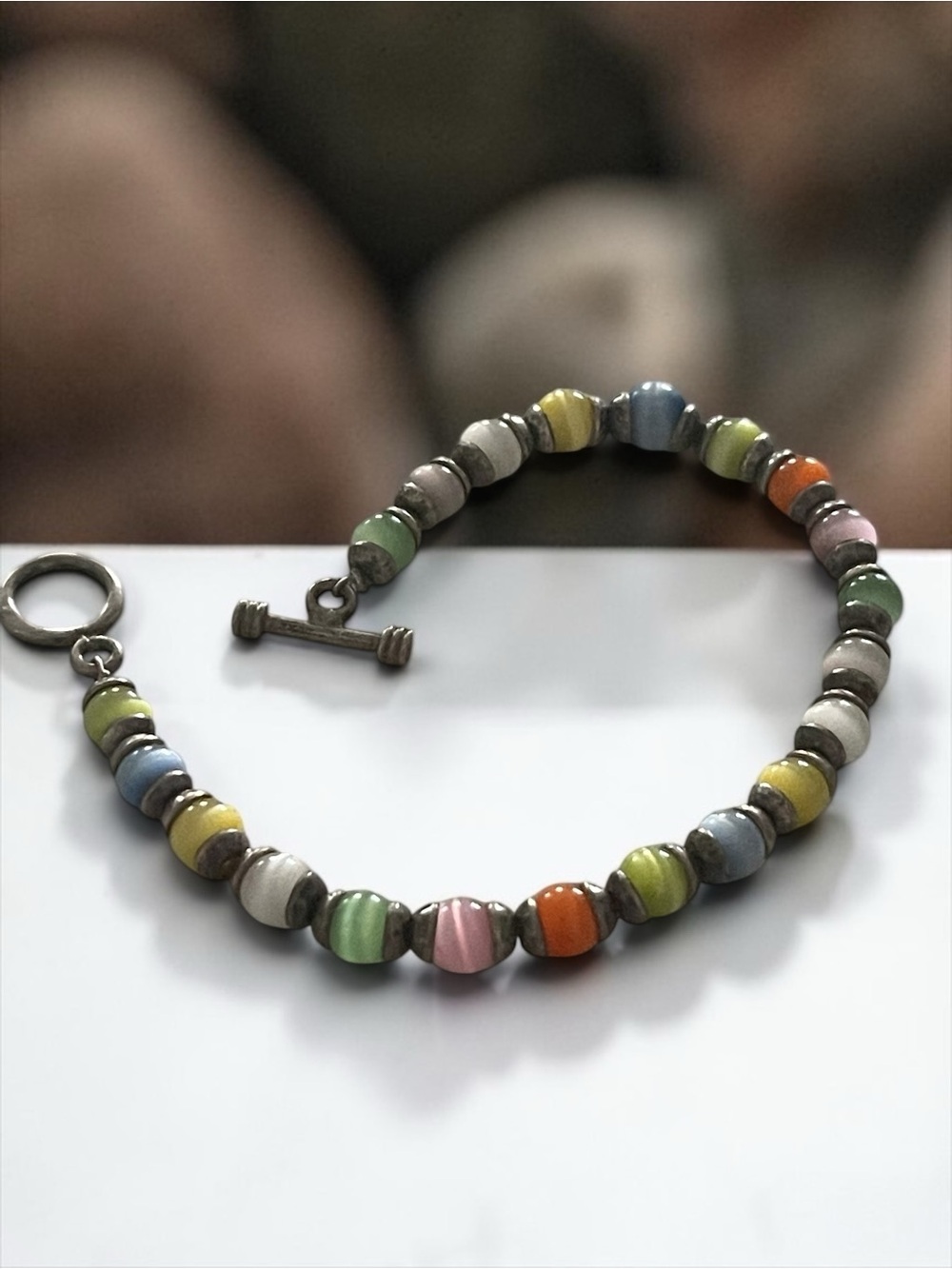 Vintige Sterling Silver Colorful Beaded Bracelet